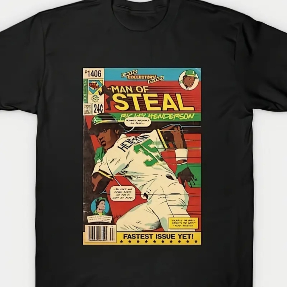 Rickey Henderson "Man Of Steal" Oakland A's Great Black Graphic T-Shirt